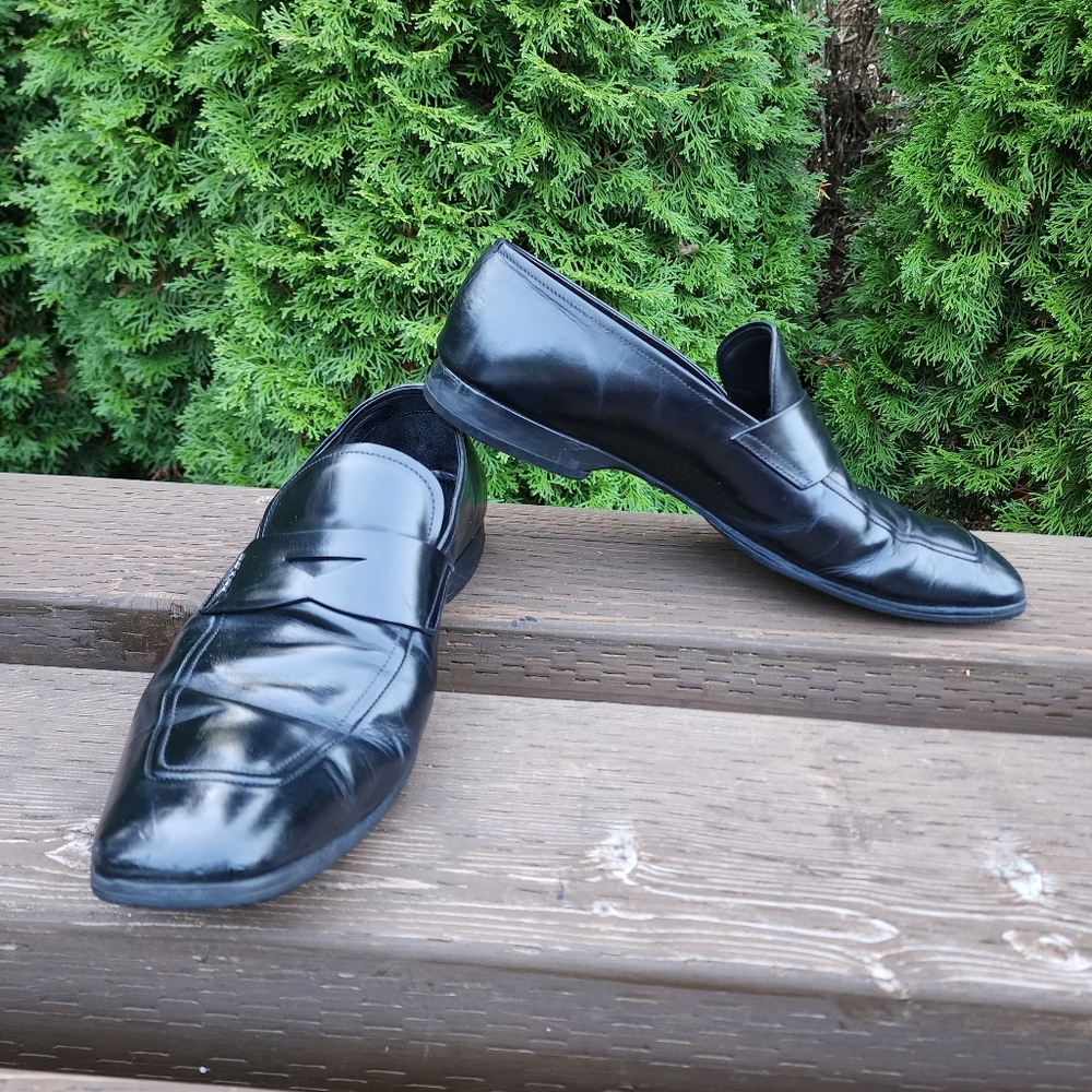 Prada Leather Black Penny Loafers Prada Size 10.5 US 11.5 made in Italy ๐ฎ๐น - Picture 1 of 12